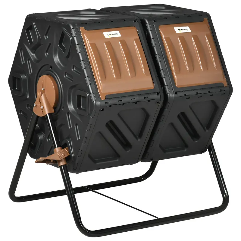 34.5 Gallon Dual Chamber Compost Tumbler With Steel Legs, Brown 1