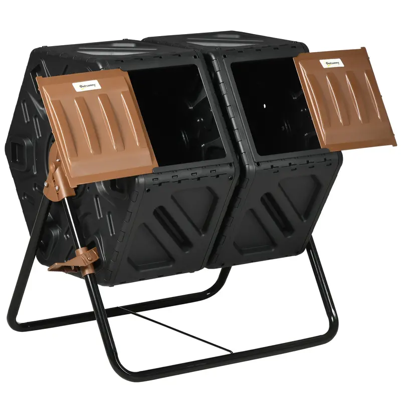 34.5 Gallon Dual Chamber Compost Tumbler With Steel Legs, Brown 2