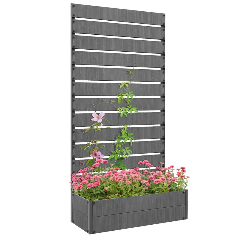 35.6" X 15" X 70.9" Raised Garden Bed With Trellis, Dark Grey 1