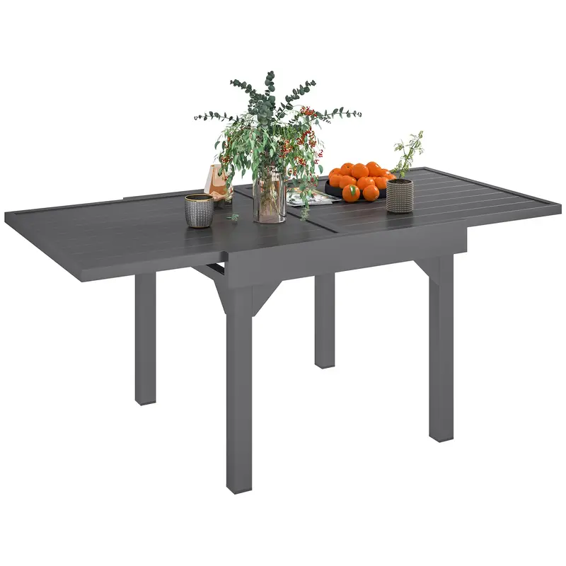 35"-71"  Extendable Aluminium Outdoor Dining Table W/ Slatted Top For 4-6 Person, Grey 1