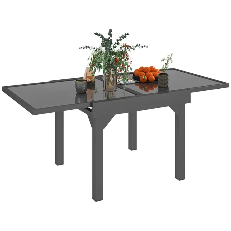 35"-71"  Extendable Aluminium Outdoor Dining Table W/ Tempered Glass Top For 4-6 Person, Grey 1