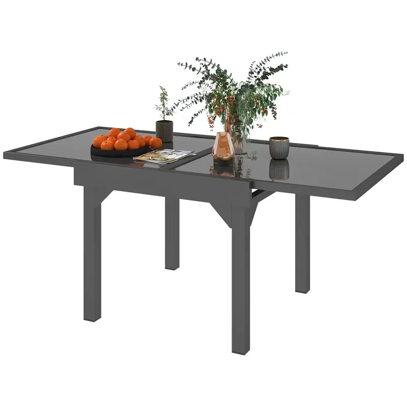 35"-71" Extendable Aluminium Outdoor Dining Table W/ Tempered Glass Top For 4-6 Person, Grey 2