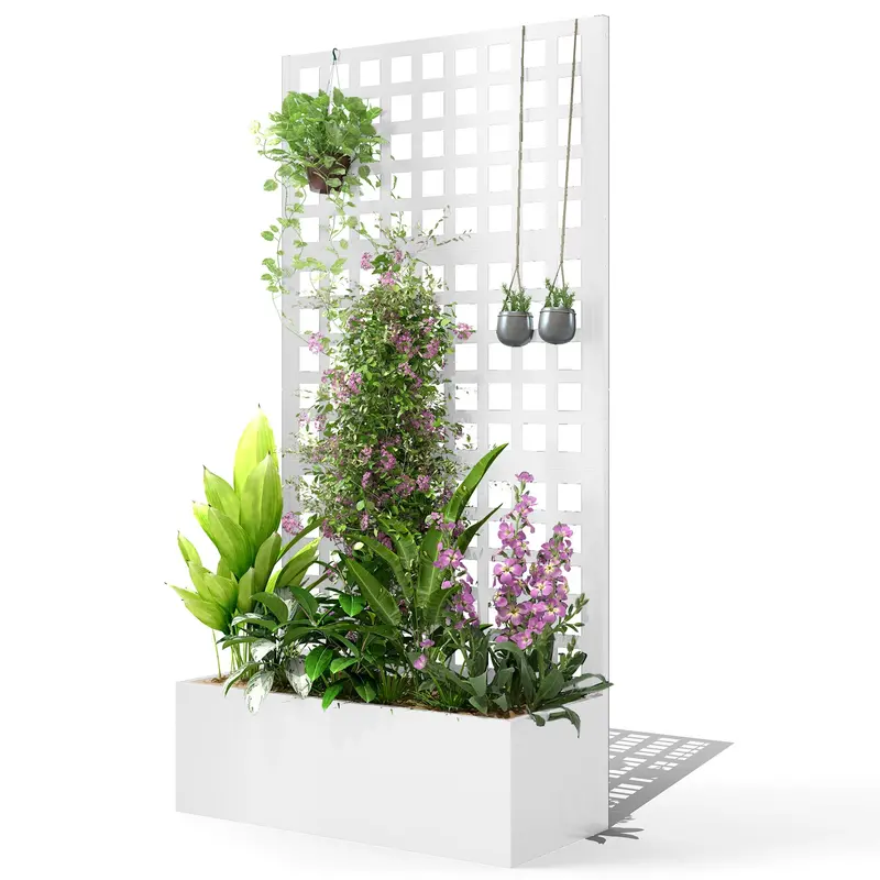 35" X 16" X 70" Raised Garden Bed With Trellis And Privacy Screen, White 2