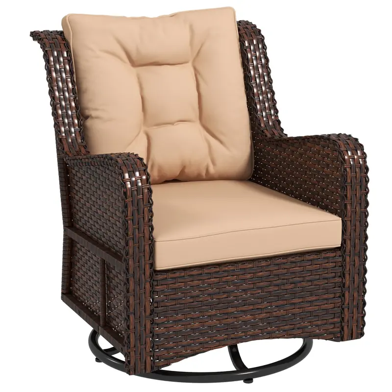 360° Swivel Patio Chair With Cushion & Armrest, Pe Rattan Patio Wicker Chair, Brown 1