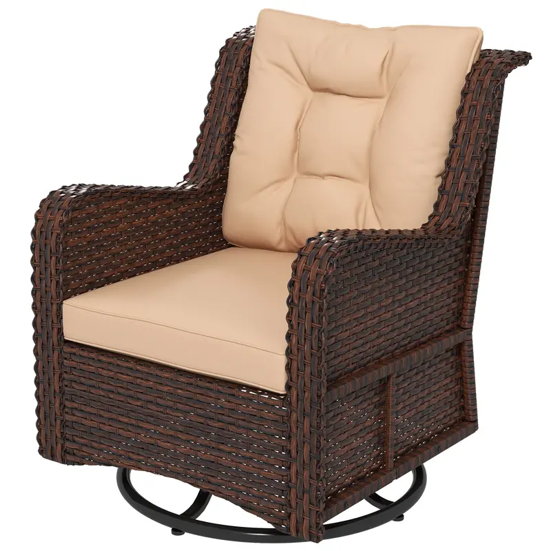 360° Swivel Patio Chair With Cushion & Armrest, Pe Rattan Patio Wicker Chair, Brown 2