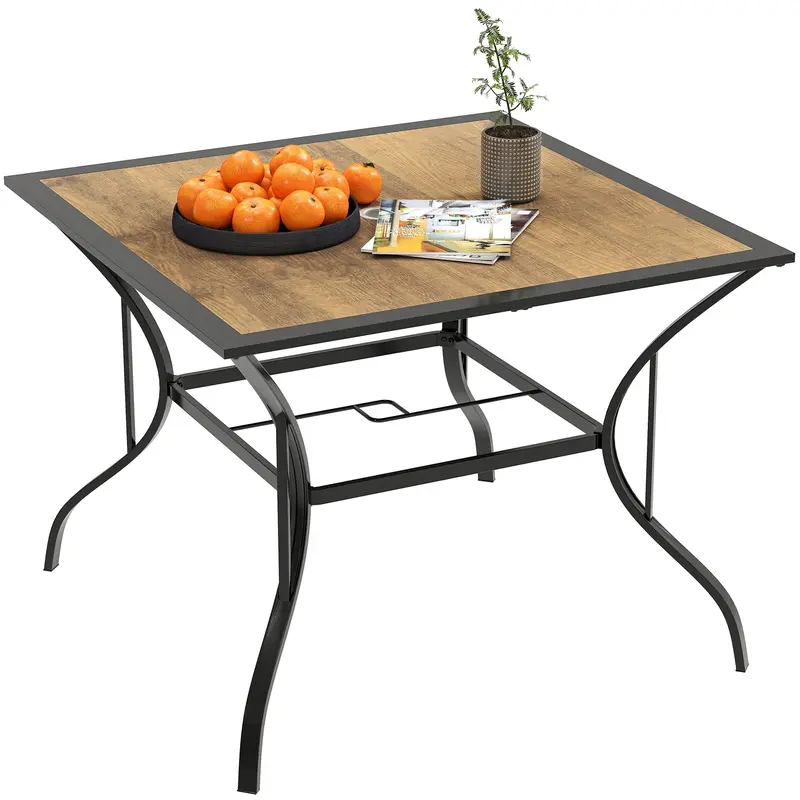 37" Garden Outdoor Dining Table For 4, Square Patio Table With Umbrella Hole, Mixed Brown 1