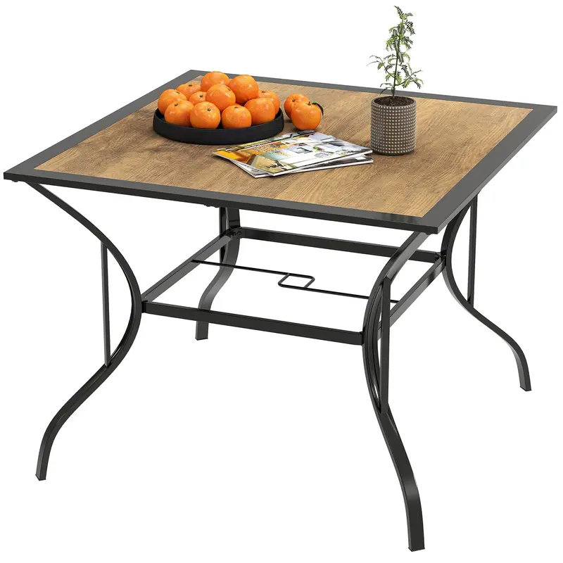 37" Garden Outdoor Dining Table For 4, Square Patio Table With Umbrella Hole, Mixed Brown 2