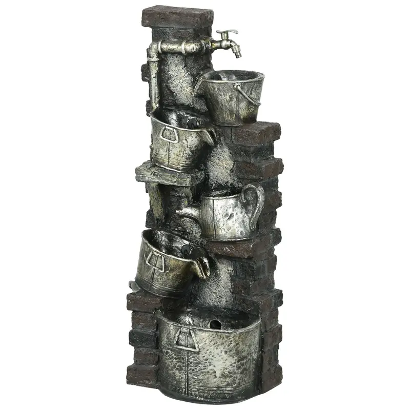 39.4" Faucet & Barrel Water Fountain, 5-Tier Cascading Waterfall Fountain With Led Lights 1