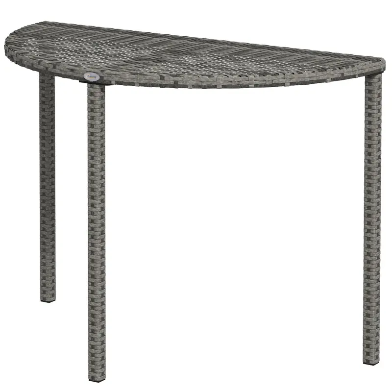 39.4" Half Round Pe Rattan Side Table With Metal Frame, Grey 1