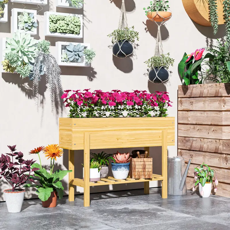 39" X 12" X 28" Elevated Wooden Garden Bed With Legs, Storage Shelf, Drainage Holes, Natural Wood 2