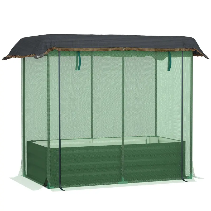 4.1' X 2.1' Galvanized Raised Garden Bed With Cover, Crop Cage With Shade Cloth, Green 2