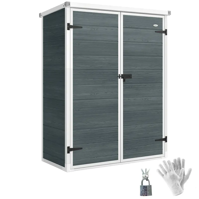 4.4' X 2.3' Plastic Garden Shed With Shelves And Floor, Distressed Grey 1