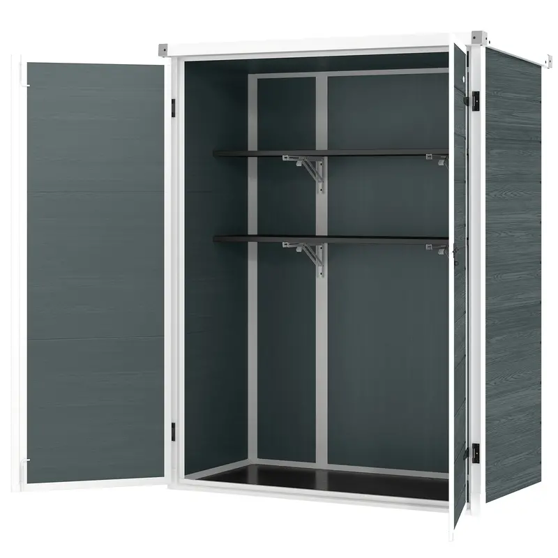 4.4' X 2.3' Plastic Garden Shed With Shelves And Floor, Distressed Grey 2