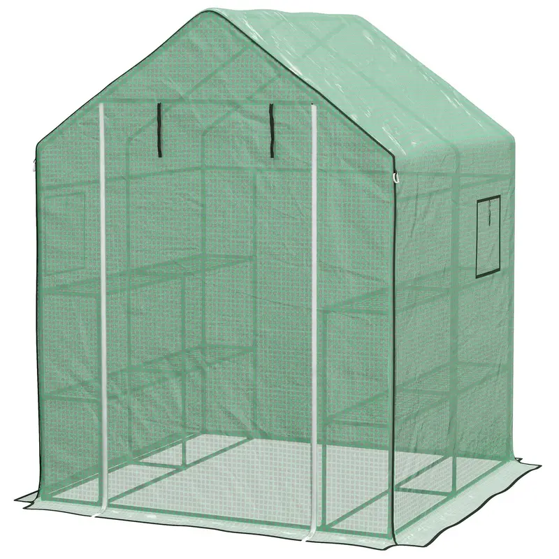 4.6' X 4.7' X 6.2' Walk-In Greenhouse With 8 Shelves & Pe Cover, Green 2