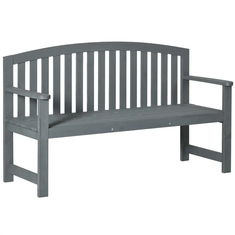 4.7Ft Garden Bench, 2 Seater Outdoor Patio Seat With Slatted Design For Park, Grey 1