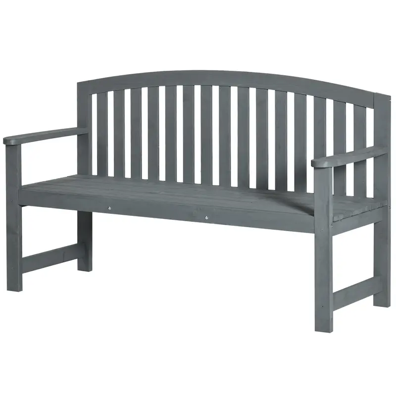 4.7Ft Garden Bench, 2 Seater Outdoor Patio Seat With Slatted Design For Park, Grey 2