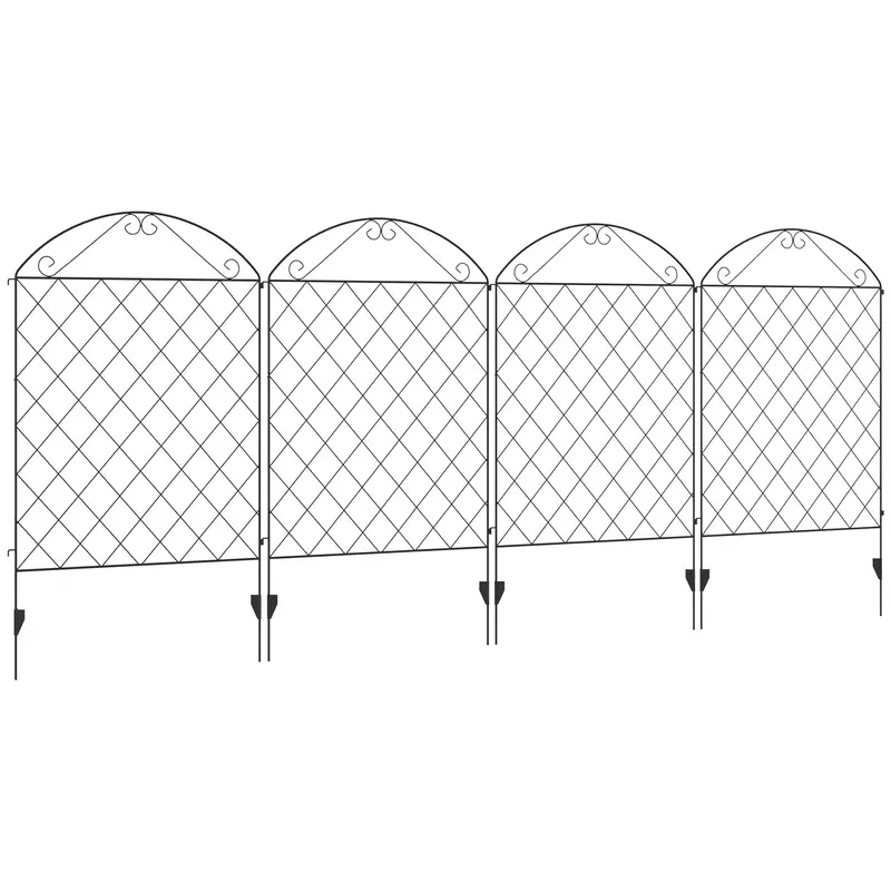 4 Pack Metal Fence Panels, 11.5' Animal Barrier & Border Flower Edging, Curved Scrollworks 1