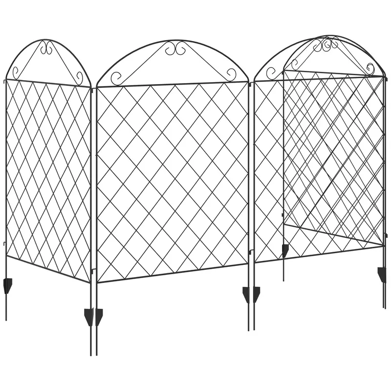 4 Pack Metal Fence Panels, 11.5' Animal Barrier & Border Flower Edging, Curved Scrollworks 2