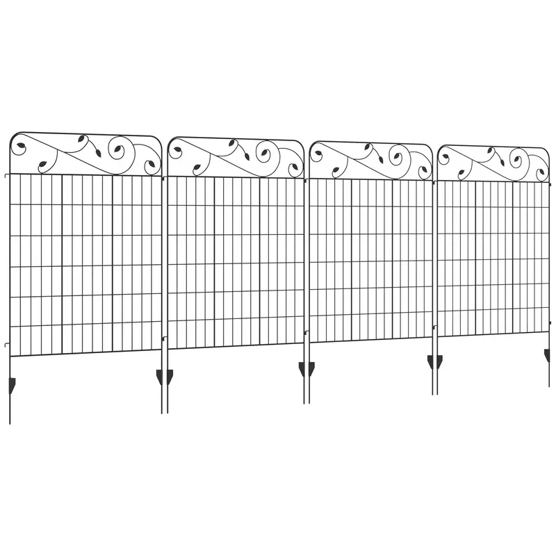 4 Pack Metal Fence Panels, 11.5' Animal Barrier & Border Flower Edging, Square Vines 1
