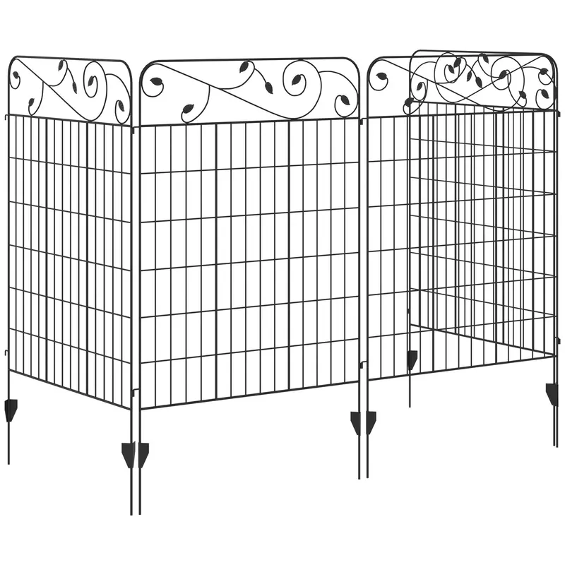 4 Pack Metal Fence Panels, 11.5' Animal Barrier & Border Flower Edging, Square Vines 2