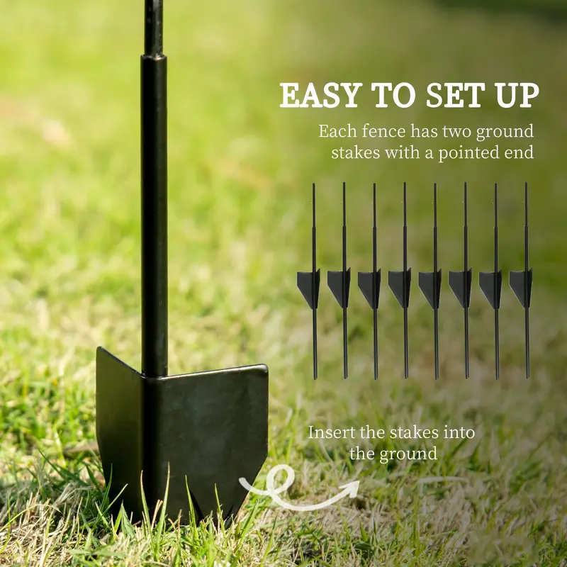4 Pack Metal Fence Panels, 11.5' Animal Barrier & Border Flower Edging, Wavey Vines 2