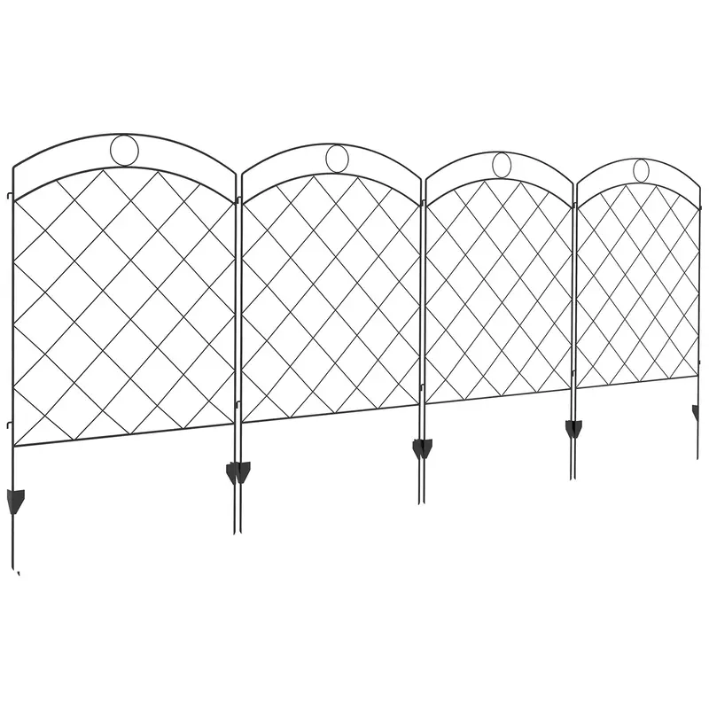 4 Pack Steel Fence Panels, 11.4' L X 43" H, Border Flower Edging For Yard, Curved Rings 1