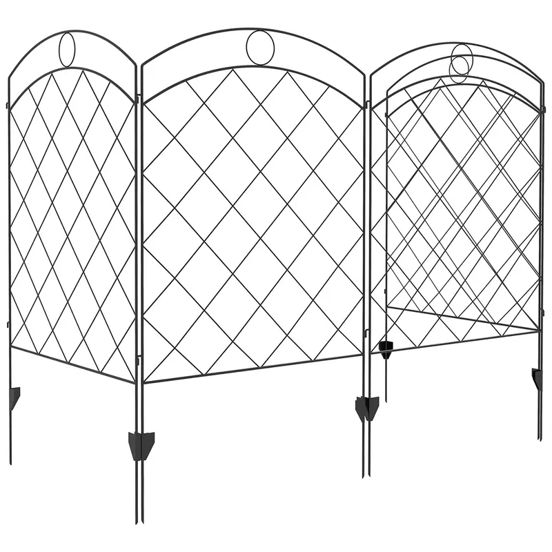 4 Pack Steel Fence Panels, 11.4' L X 43" H, Border Flower Edging For Yard, Curved Rings 2