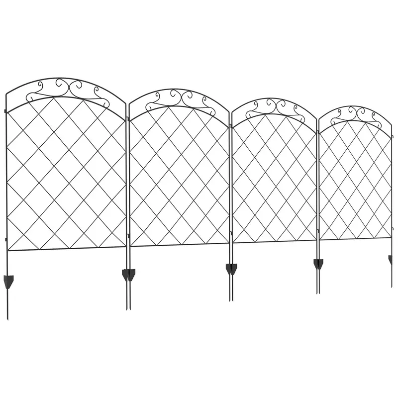 4 Pack Steel Fence Panels, 11.4' L X 43" H, Border Flower Edging For Yard, Swirl Vines 1