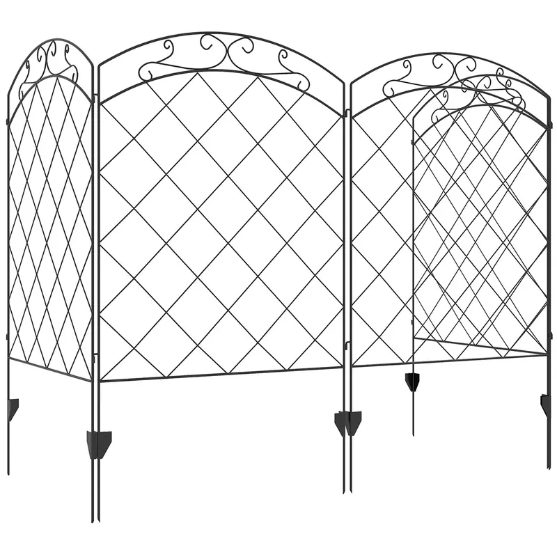 4 Pack Steel Fence Panels, 11.4' L X 43" H, Border Flower Edging For Yard, Swirl Vines 2