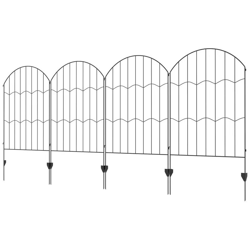 4 Pack Steel Fence Panels, 11.4' L X 43" H, Border Flower Edging For Yard, Wave 1
