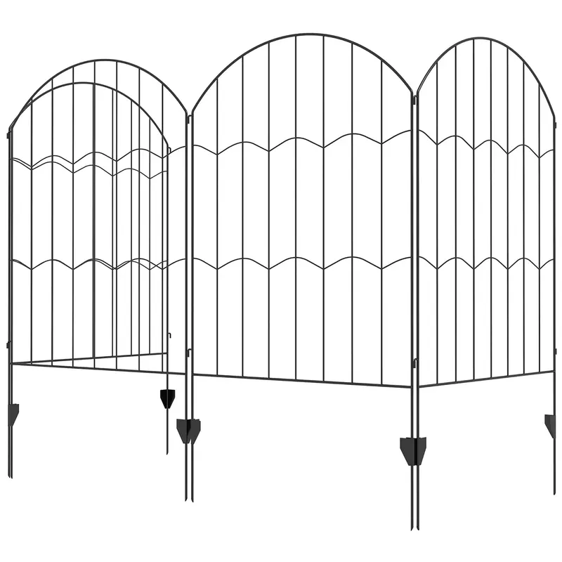4 Pack Steel Fence Panels, 11.4' L X 43" H, Border Flower Edging For Yard, Wave 2