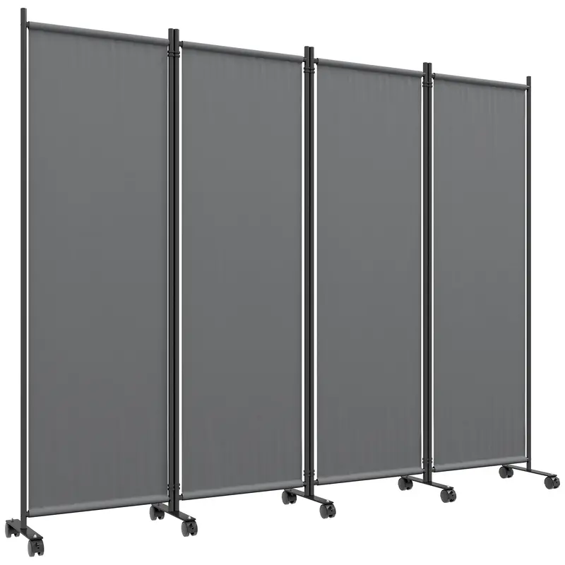 4 Panel Folding Room Divider With Lockable Wheels, Dark Grey 1