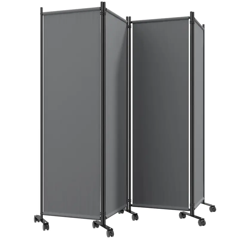 4 Panel Folding Room Divider With Lockable Wheels, Dark Grey 2