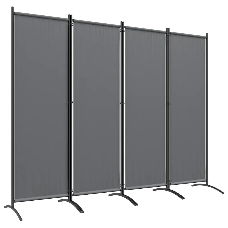 4 Panel Folding Room Divider With Wide Feet, Dark Grey 1