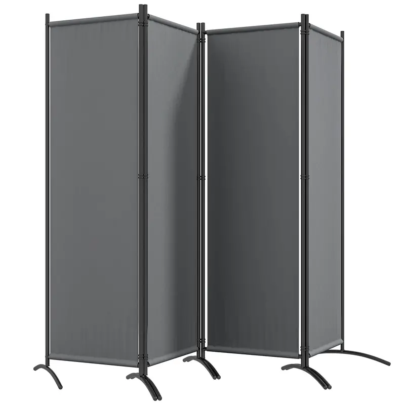 4 Panel Folding Room Divider With Wide Feet, Dark Grey 2