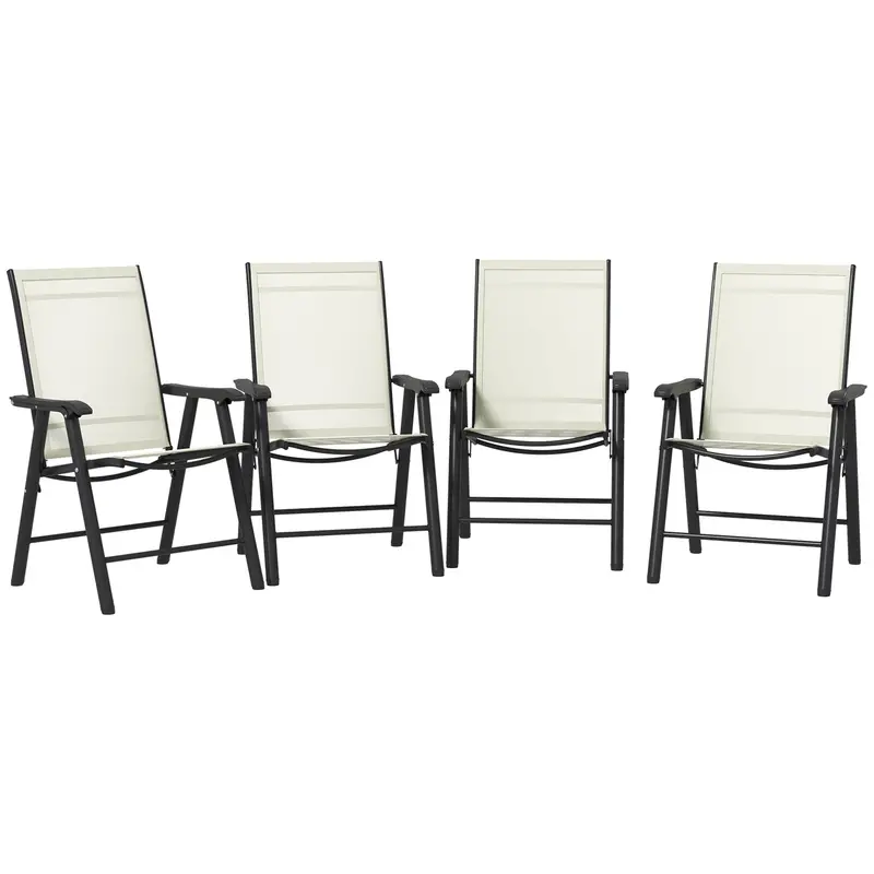4-Piece Folding Chair Set, Outdoor Furniture Set With Mesh Fabric & Armrests, Beige 1
