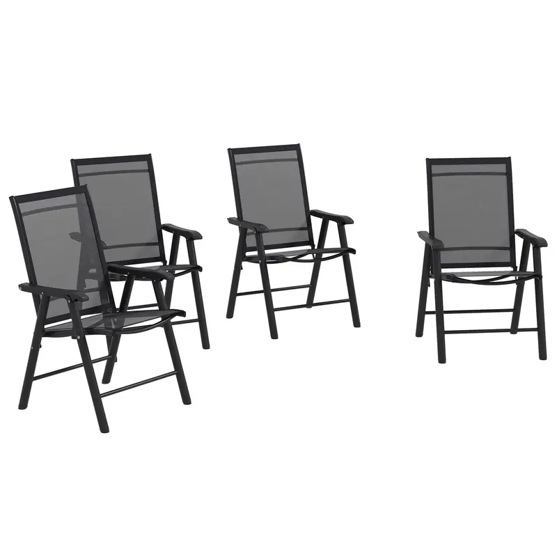 4-Piece Folding Chair Set, Outdoor Furniture Set With Mesh Fabric & Armrests, Black 1