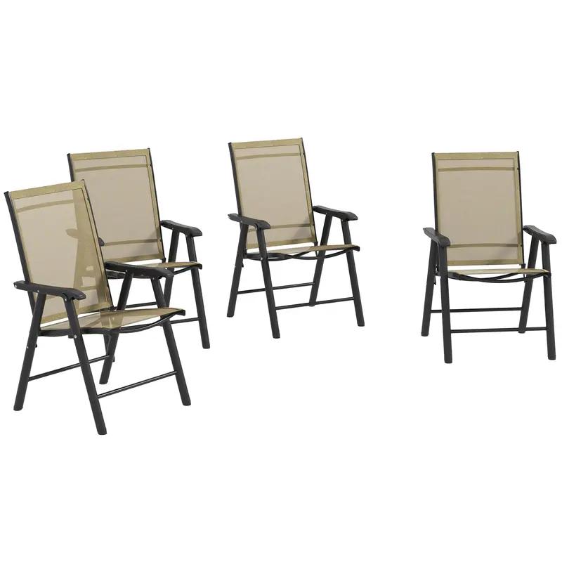 4-Piece Folding Chair Set, Outdoor Furniture Set With Mesh Fabric & Armrests, Brown 1