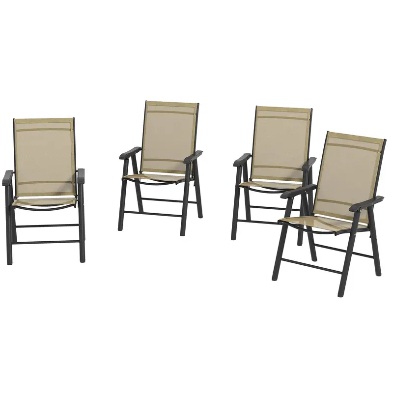 4-Piece Folding Chair Set, Outdoor Furniture Set With Mesh Fabric & Armrests, Brown 2