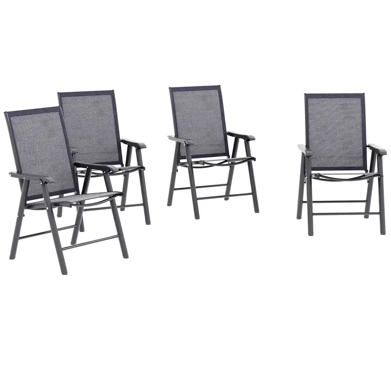 4-Piece Folding Chair Set, Outdoor Furniture Set With Mesh Fabric & Armrests, Dark Grey 1