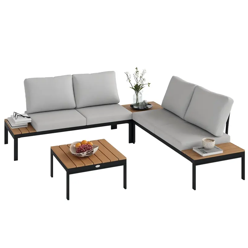 4 Piece L-Shaped Garden Furniture Set With 2 Coffee Tables, Teak 1