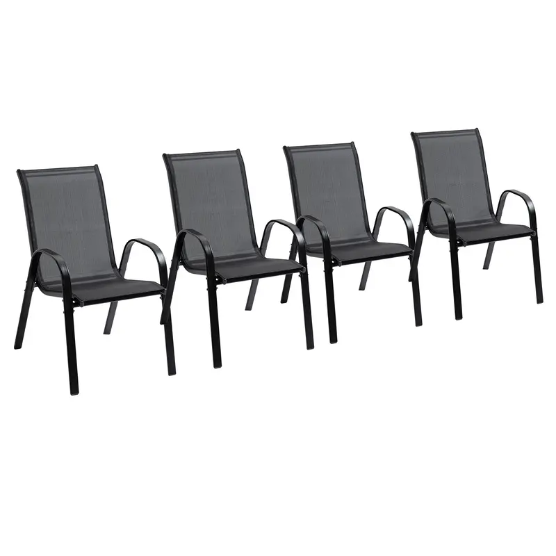 4-Piece Outdoor Dining Chair W/ Armrest For Relaxing On Patio Balcony Garden, Black 1