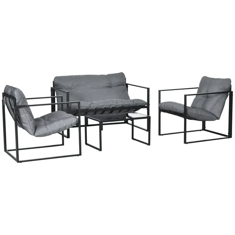 4 Piece Outdoor Patio Conversation Set W/ Tempered Glass Table, Loveseat & 2 Chairs, Grey 1