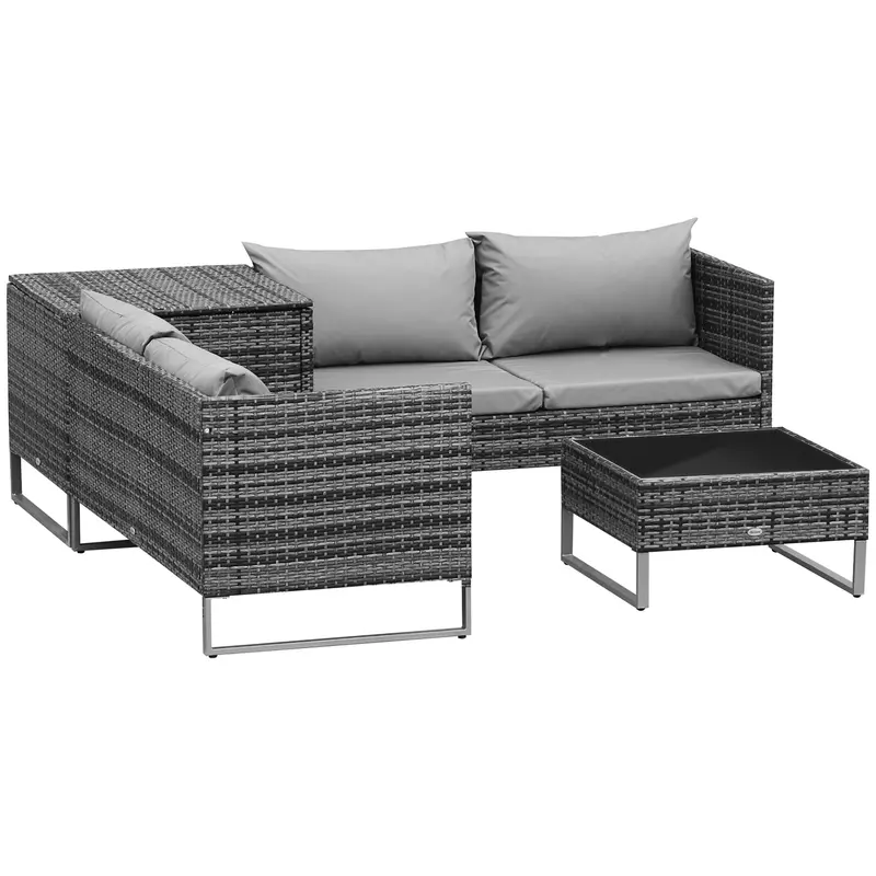 4 Piece Patio Furniture Set With Corner Table & Coffee Table For Backyard, Mixed Grey 1