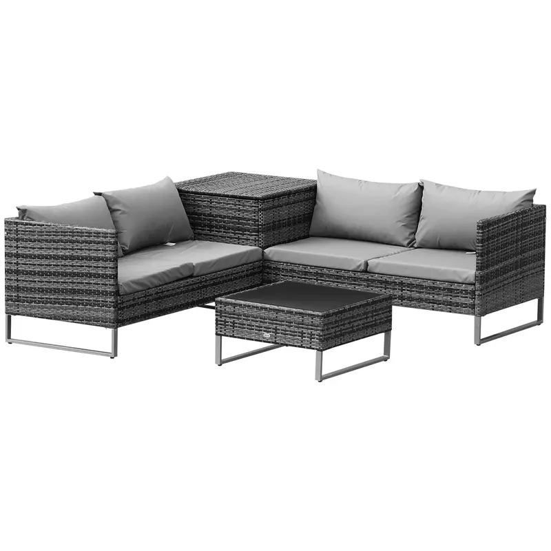 4 Piece Patio Furniture Set With Corner Table & Coffee Table For Backyard, Mixed Grey 2
