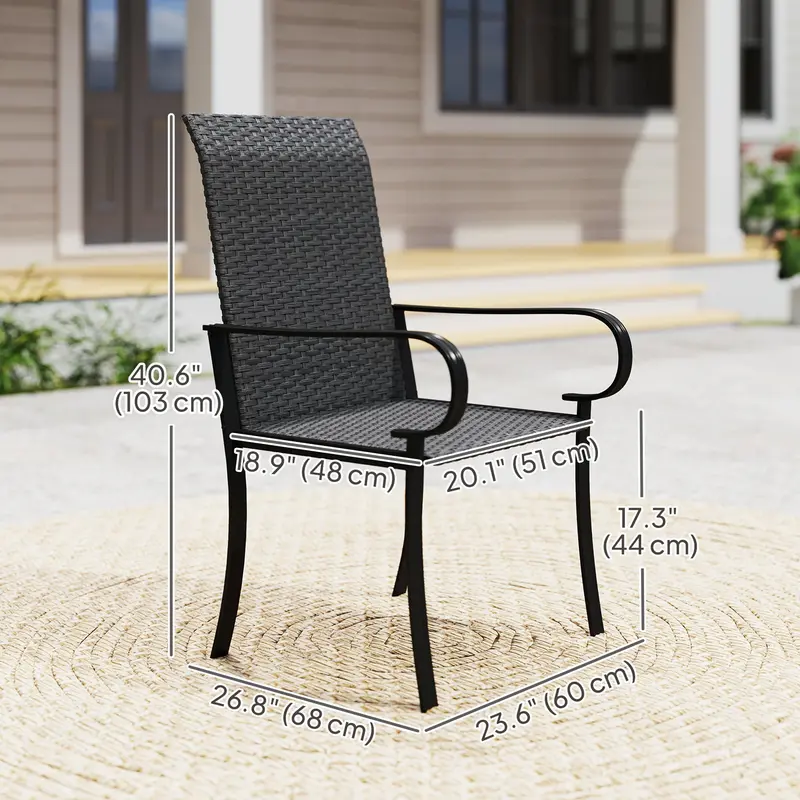 4 Piece Pe Rattan Patio Dining Chairs With Steel Frame For Pool Side, Porch, Black 1