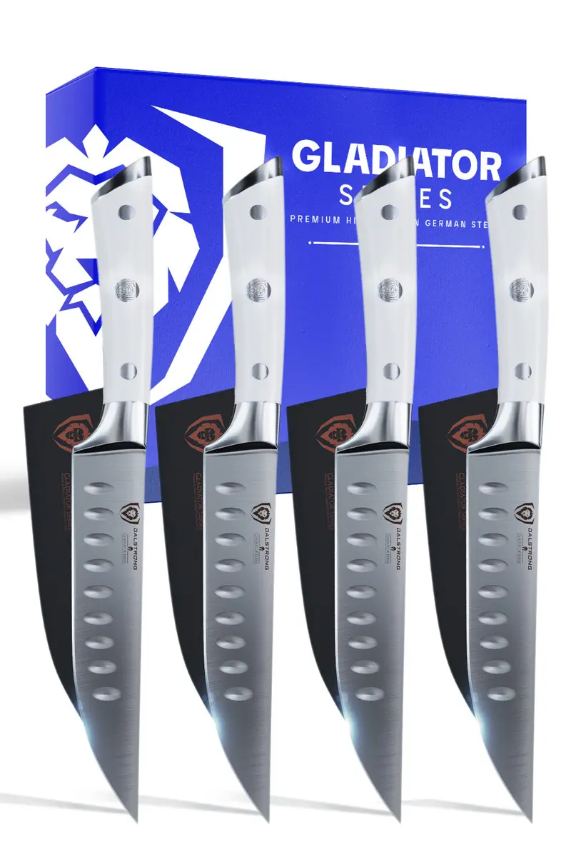 4-Piece Straight-Edge Steak Knife Set | Glacial White Abs Handles | Gladiator Series | Nsf Certified | Dalstrong © 1