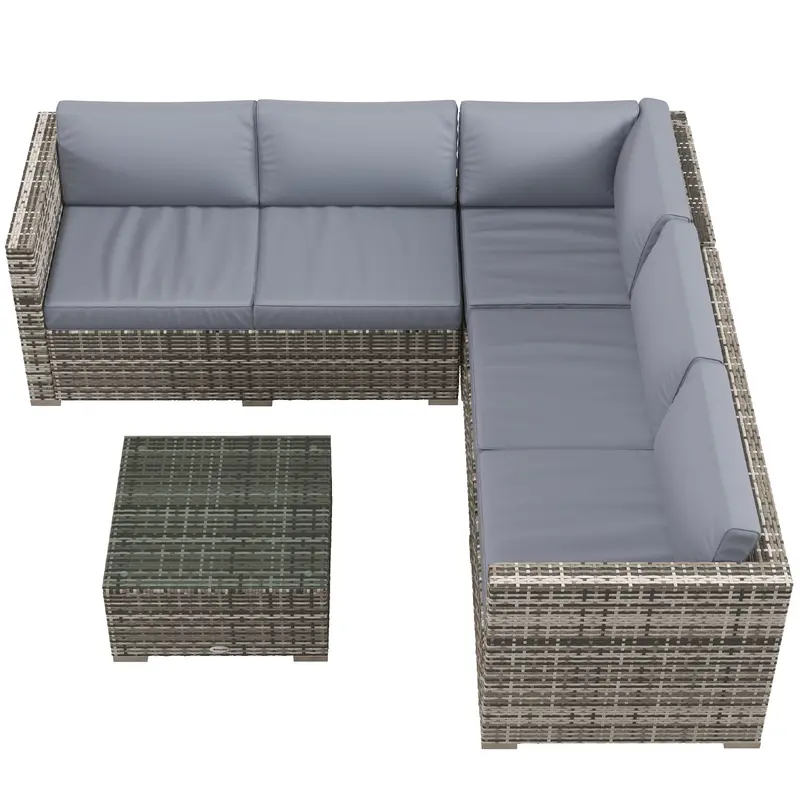 4 Pieces Rattan Wicker Funiture Set W/ Corner Sofa, Loveseats & Coffee Table, Grey 2