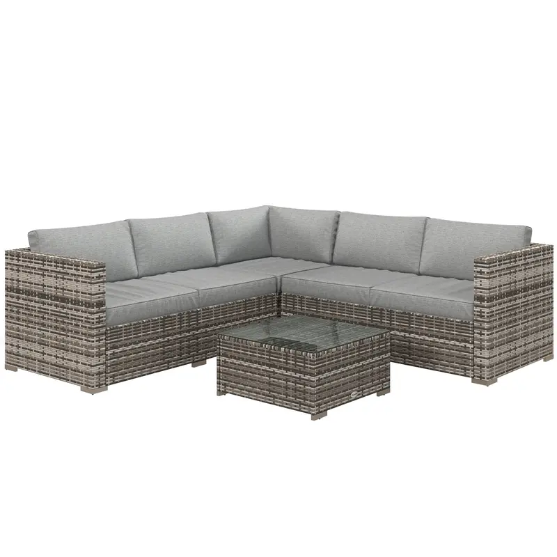 4 Pieces Rattan Wicker Funiture Set W/ Corner Sofa, Loveseats & Coffee Table, Mixed Grey 1