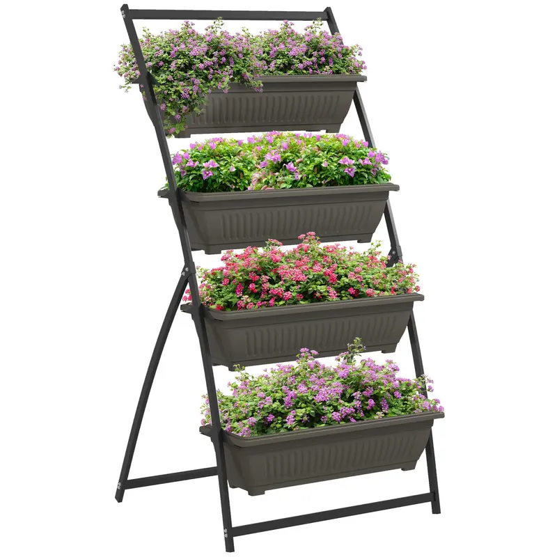 4-Tier Vertical Garden Bed With 4 Planters And Drainage Holes, Brown 1
